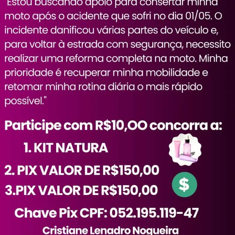 Imagem da campanha Rifa da cris ajuda beneficiaria