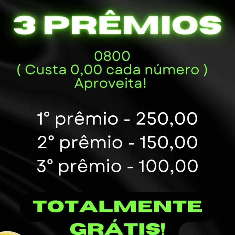 Imagem da campanha 3 prêmios totalmente GRÁTIS