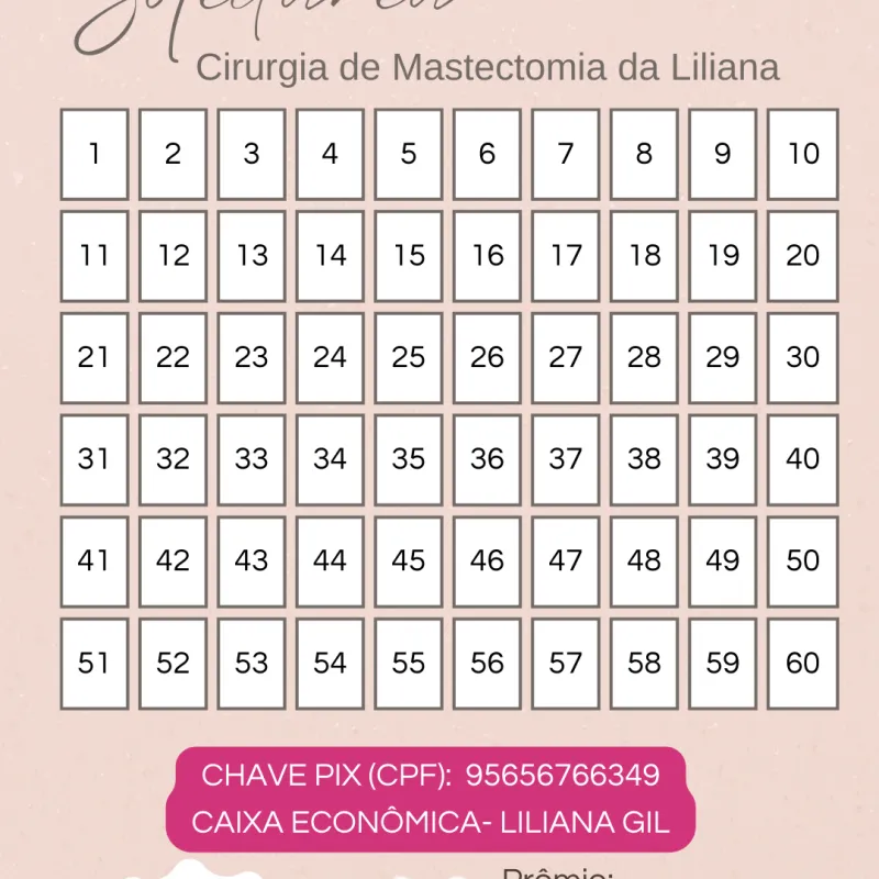 Imagem da campanha Rifa solidária para Cirurgia de Mastectomia da Liliana