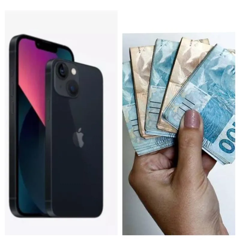 Imagem da campanha Célula iPhone 13 ou 4 mil reais na conta