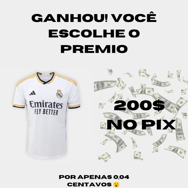 Imagem da campanha Camisa do Real Madrid oficial ou 200$ no pix