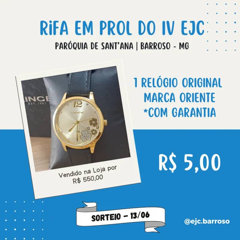 Imagem da campanha Rifa em prol do IV EJC Barroso