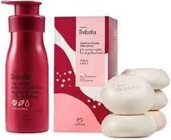 Imagem da campanha Hidratante Natura (valor 68,00) mais a Caixa com 5 sabonetes Natura (35,00) total: R$103 de PRÊMIO em produtos NATURA