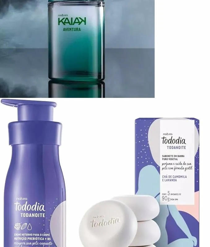 Imagem da campanha Um Hidratante Natura mais a DUAS Caixa com 5 sabonetes Natura cada ou NATURA KAIAK AVENTURA