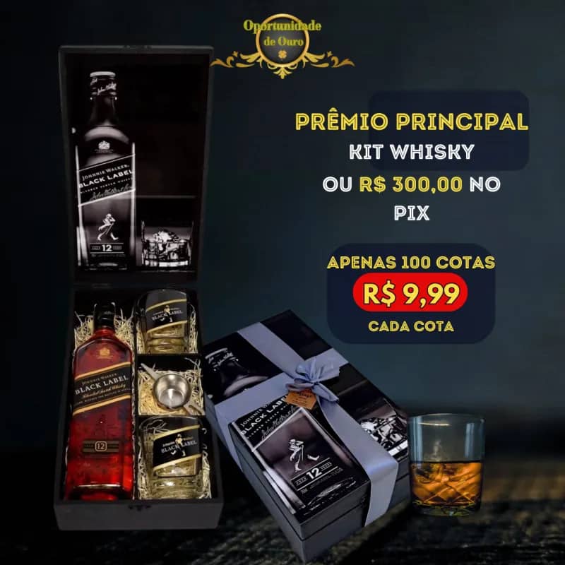 Imagem da campanha Kit Whisky Johnnie Walker Black Label ou R$ 300,00 no PIX