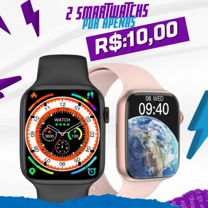 Imagem da campanha 2 Smartwatchs (Preto, Rosa, Branco) + Caixa de bombom