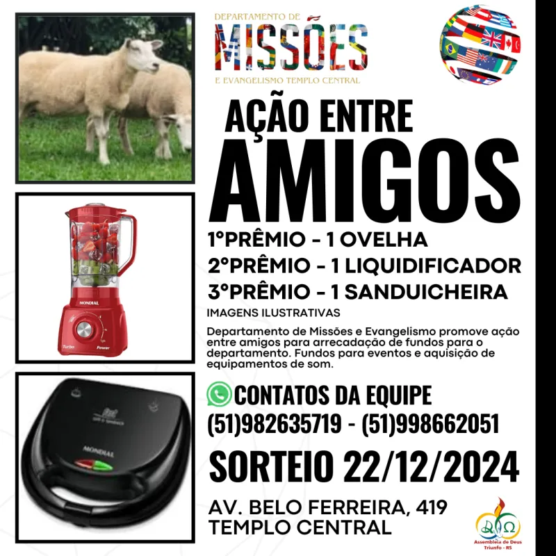 Imagem da campanha Ação entre Amigos do Departamento de Missões e Evangelismo do Templo Central AD TRIUNFO RS