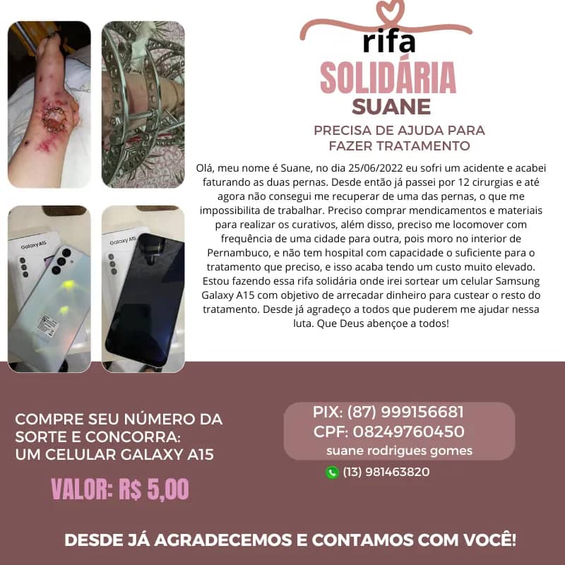 Imagem da campanha Rifa solidária suane
