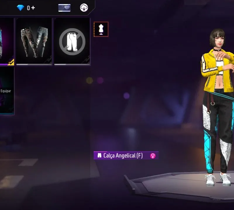 Imagem da campanha conta free fire com calça angelical feminina (obs: outro pais o servidor mais tem como comprar a masculina) ou R$50 no pix🤑