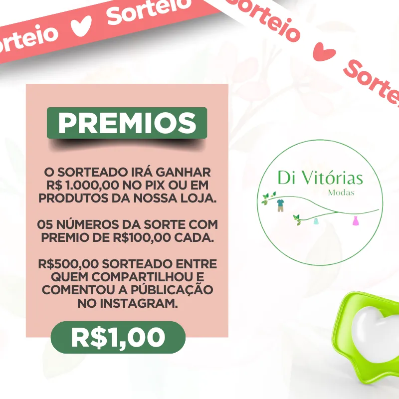 Imagem da campanha RIFA DI VITORIAS - R$ 1.000,00 NO PIX OU EM PRODUTOS DA LOJA