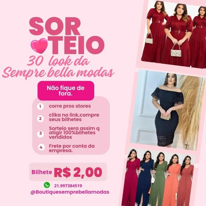 Imagem da campanha Sorteio 30 look da Sempre Bella modas