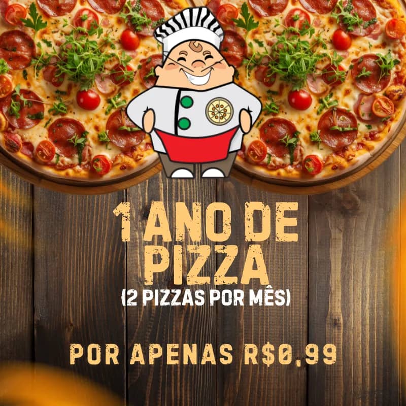 Imagem da campanha 1 ANO DE PIZZA (2 pizzas por mês)