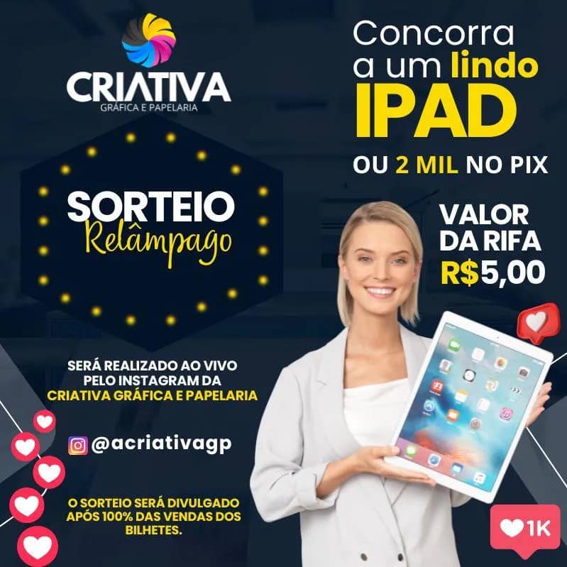Imagem da campanha iPad 9a geração ou 2 Mil no PIX