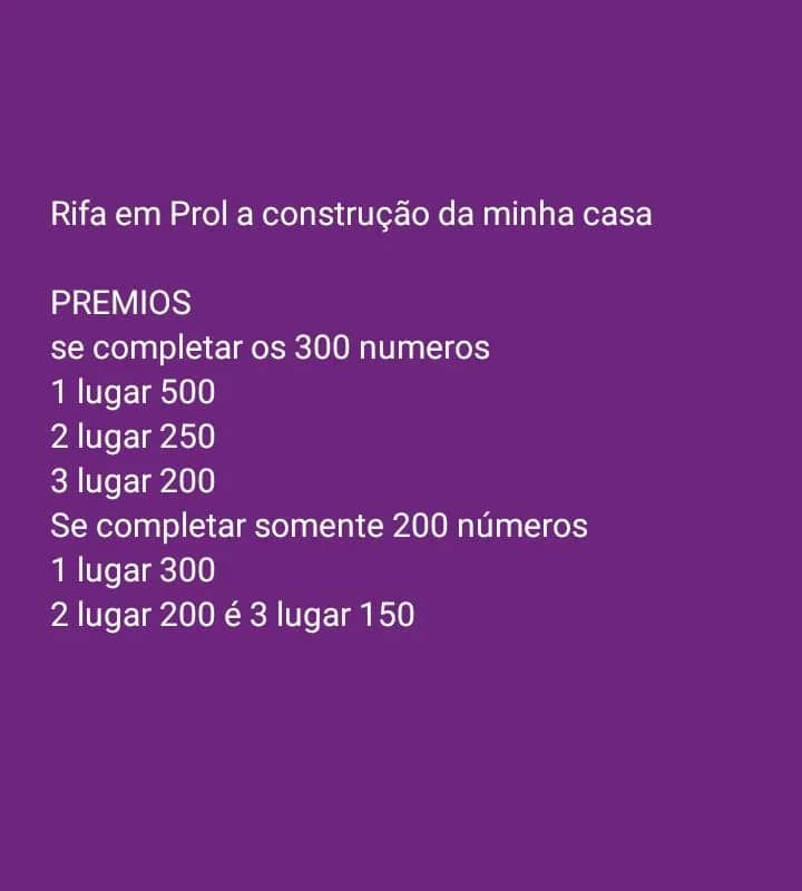 Imagem da campanha Rifa em Prol a construção da minha casa