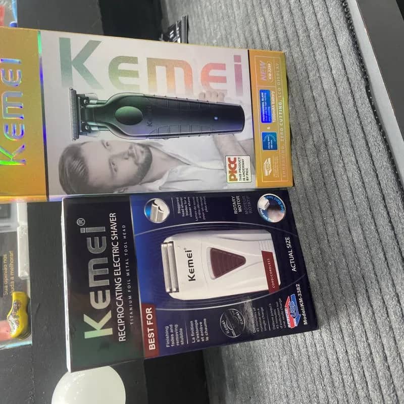 Imagem da campanha Sorteio de Máquina de acabamento KM-2299  e uma shaver KM-3382 ou $500 no pix