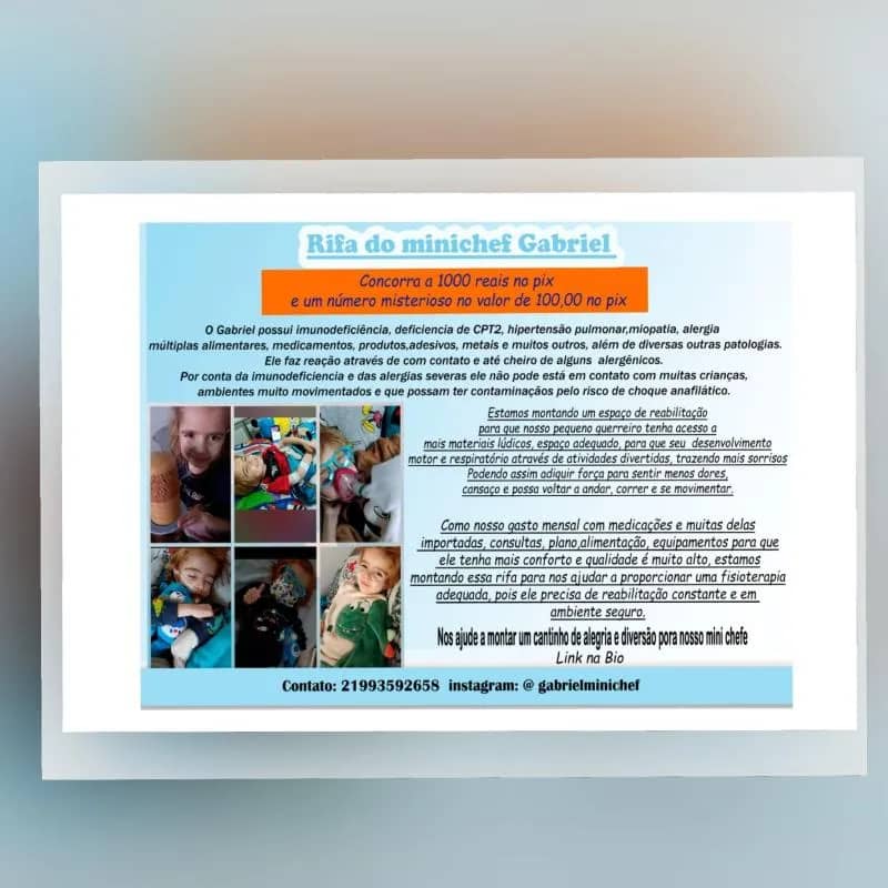 Imagem da campanha Todos juntos pelo Gabriel minichef