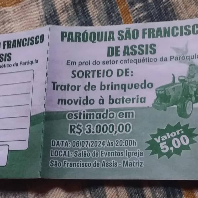 Imagem da campanha Sorteio de: trator de brinquedo; estimado em 3 mil reais