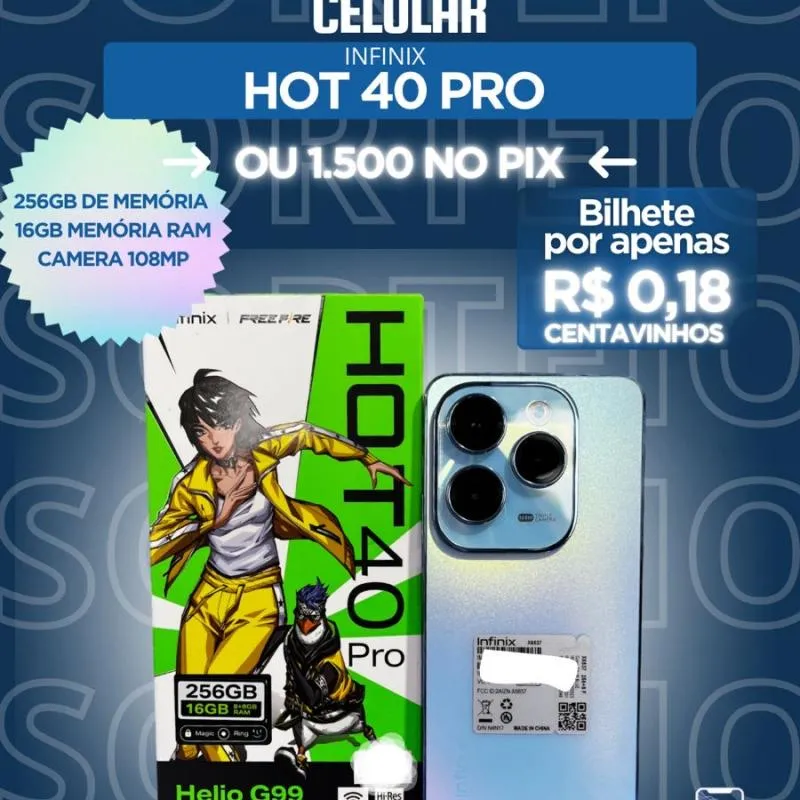 Imagem da campanha 🔥 INFINIX HOT 40 PRO 🔥 256GB DE MEMÓRIA + 16GB RAM + CÂMERA DE 108MP
