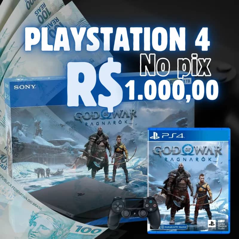 Imagem da campanha PlayStation 4 Slim 1tb + R$1.000,00 no pix