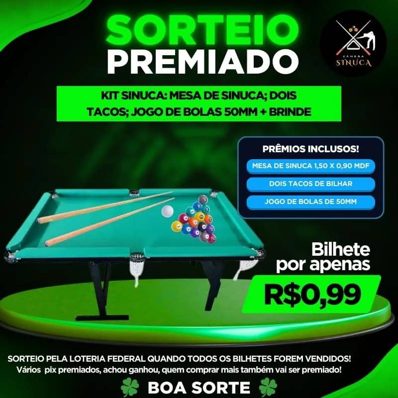 Imagem da campanha CÂMERA SINUCA PREMIADO - KIT SINUQUEIRO EM CASA