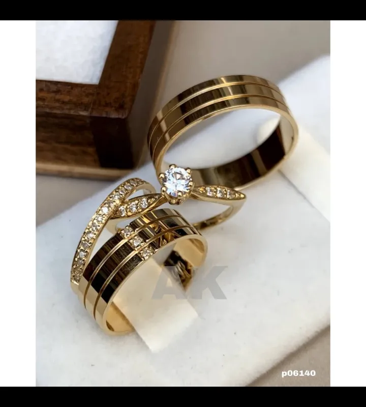 Imagem da campanha 1 par de alianças com anel solitário