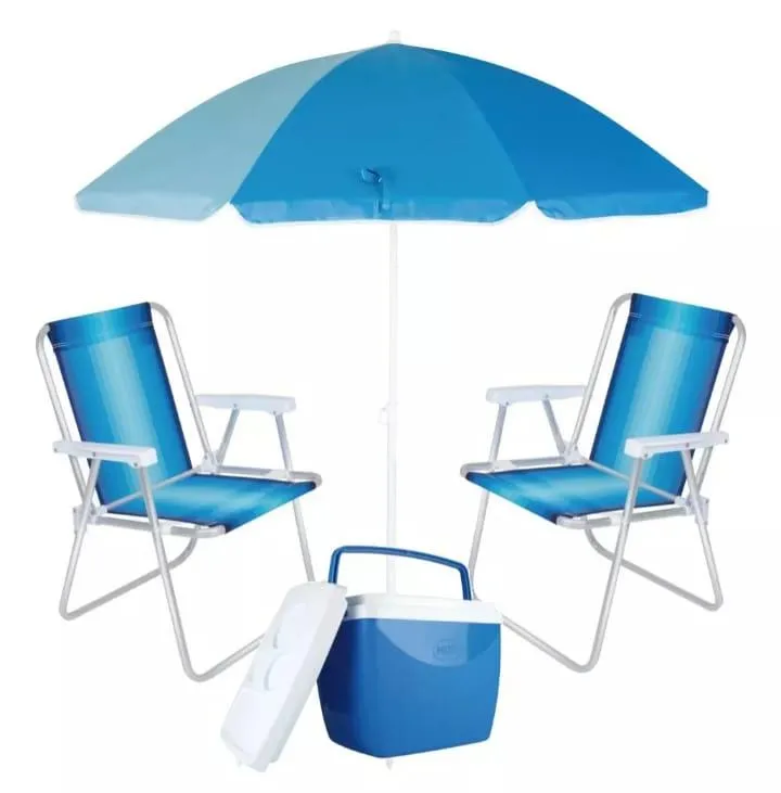 Imagem da campanha Kit Praia Guarda Sol + 2 Cadeiras De Praia + Caixa Témica