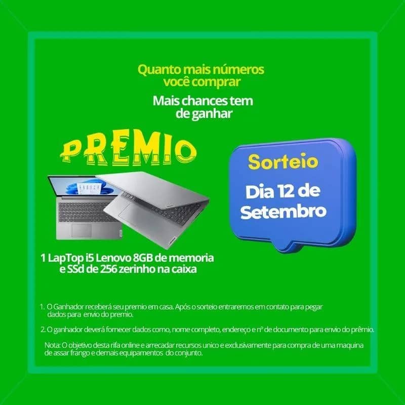 Imagem da campanha Rifa de 1 Notebook Lenovo 8GB RAM e SSD 256 zerinho