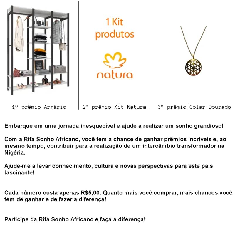 Imagem da campanha Rifa Sonho Africano
