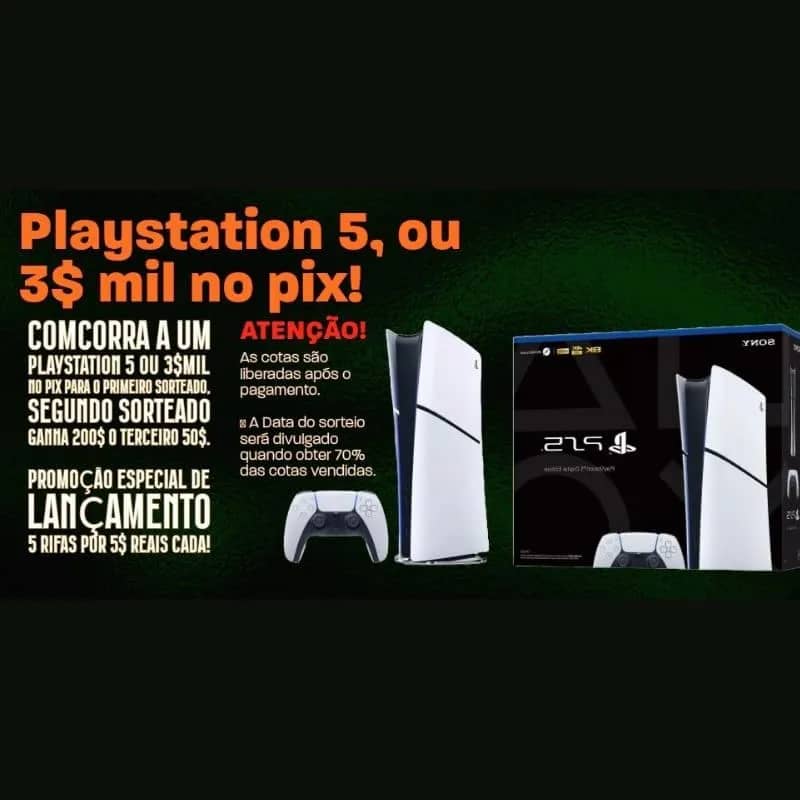 Imagem da campanha Playstation 5, ou 3$ mil no pix