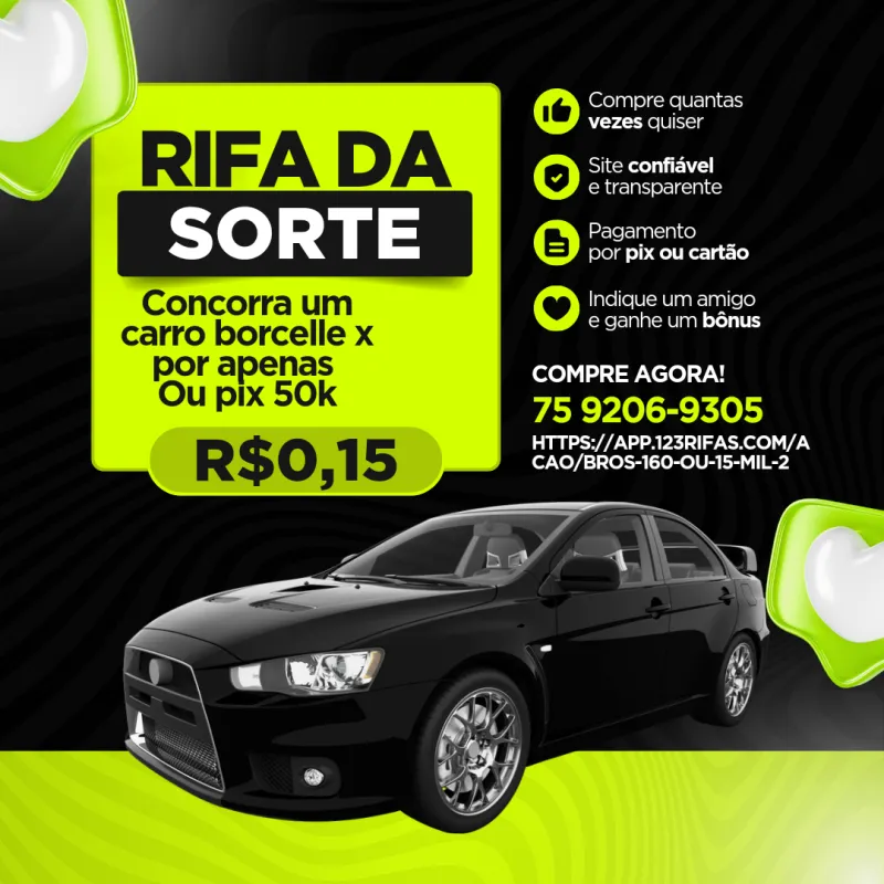 Imagem da campanha Concorra um carro borcelle x ou pix 50.000