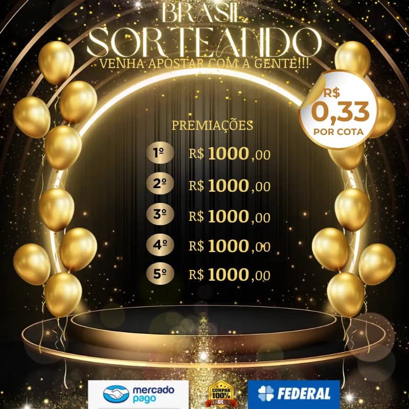 Imagem da campanha Brasil Sorteando 5 Rodadas de R$ 1000,00