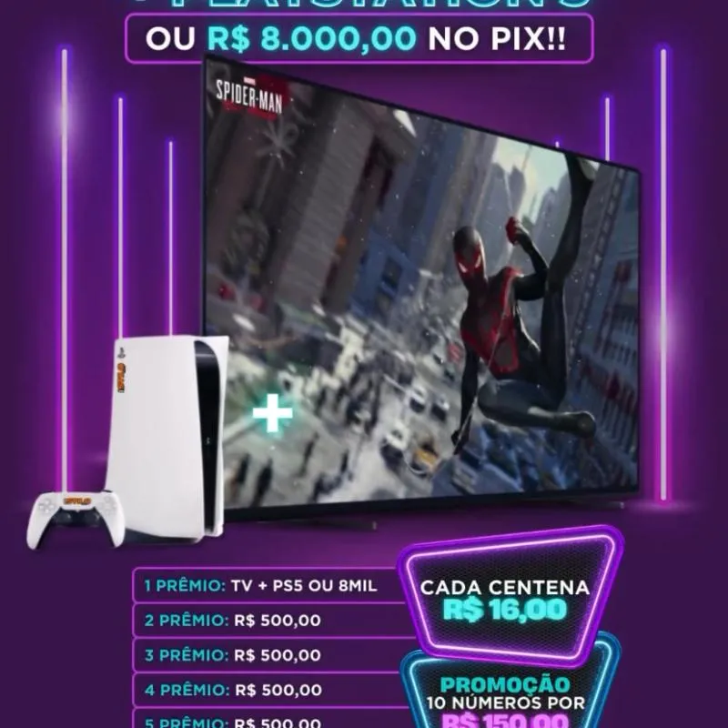 Imagem da campanha Smart TV 65 + PlayStation 5 ou R$ 8.000,00 no pix