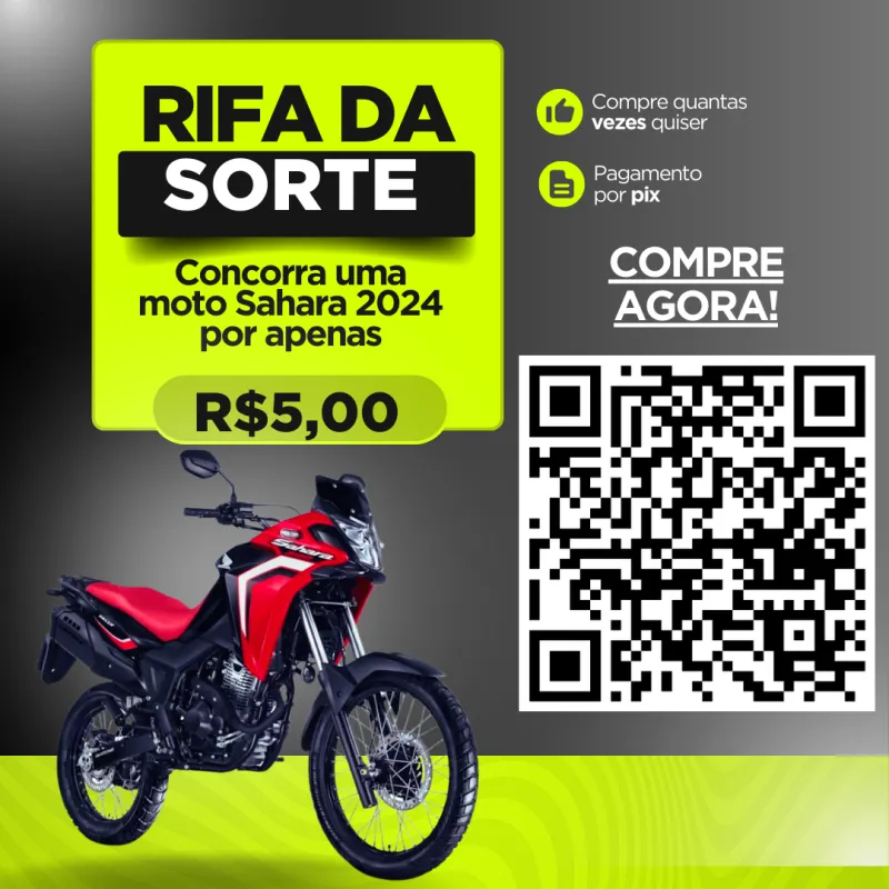 Imagem da campanha Rifa da Moto Sahara 2024
