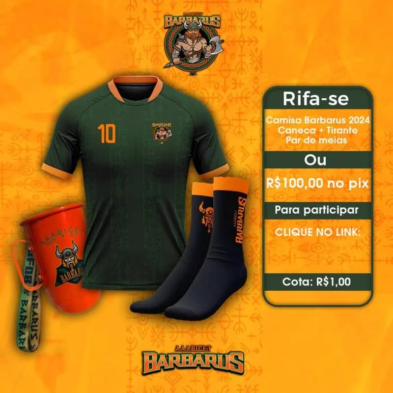 Imagem da campanha Rifa dos produtos da Barbarus ou 100 no pix