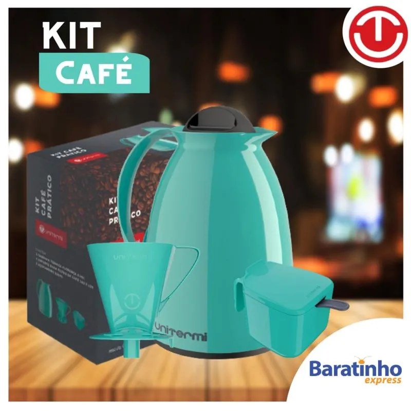 Imagem da campanha KIT CAFÉ PRATICO 3 PEÇAS UNITERM - GARRAFA TERMICA / SUPORTE PARA FILTRO / AÇUCAREIRO E COLHER