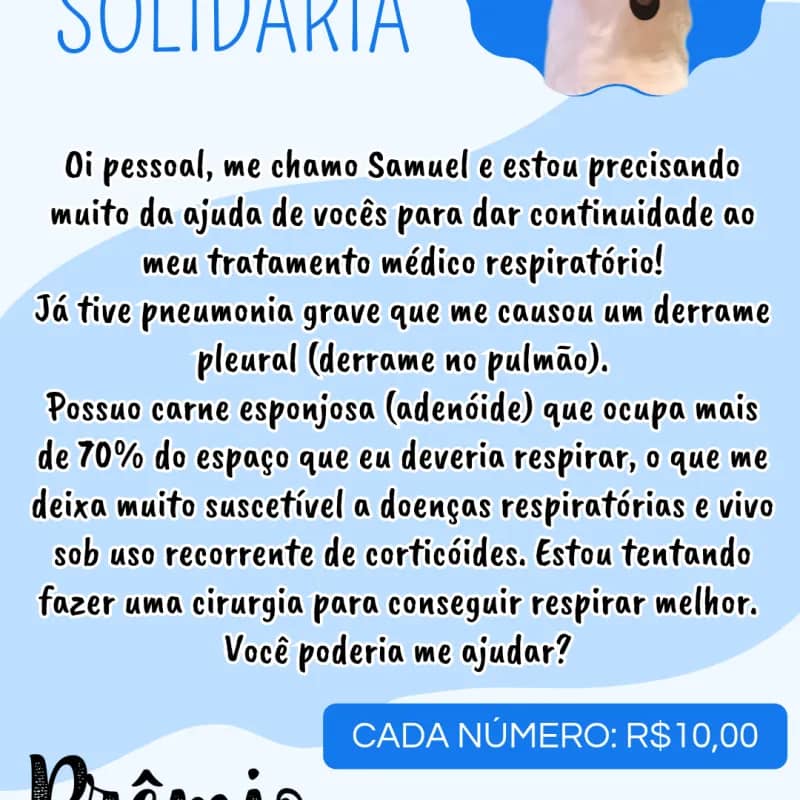 Imagem da campanha Rifa Solidária em prol de tratamento médico de Samuel