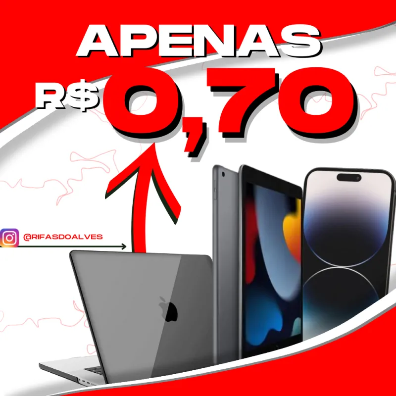 Imagem da campanha RIFAS DO ALVES IPHONE 14 PROMAX, IPAD E MACBOOK OU 20K NO PIX!