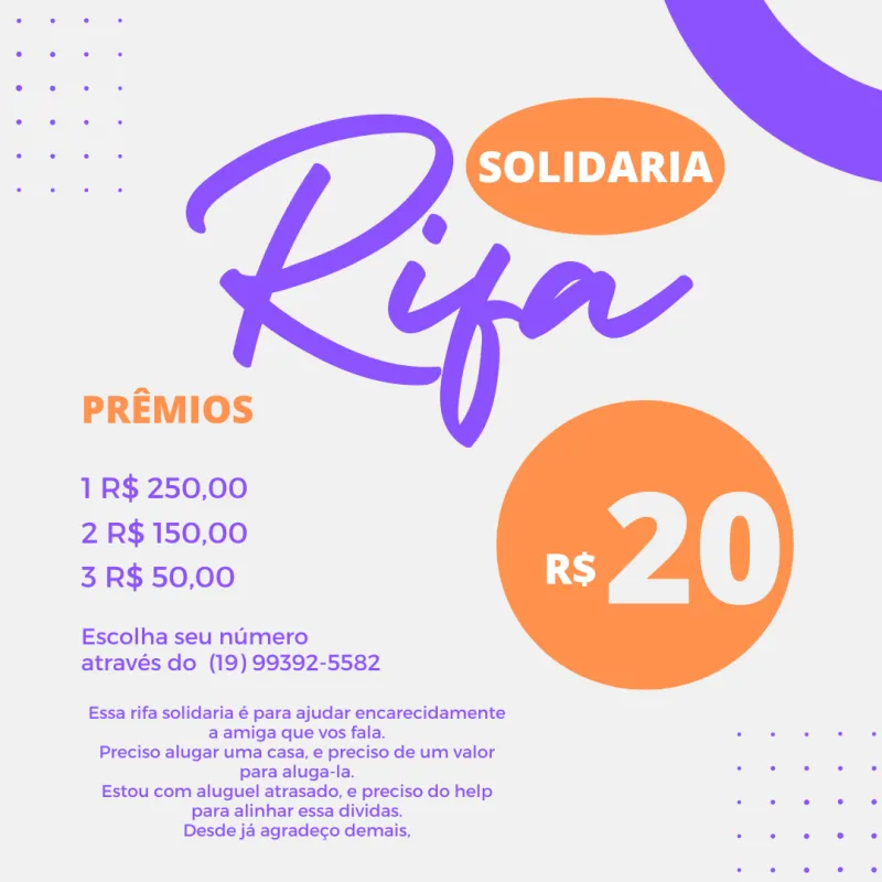 Imagem da campanha Rifa Solidaria Gabi
