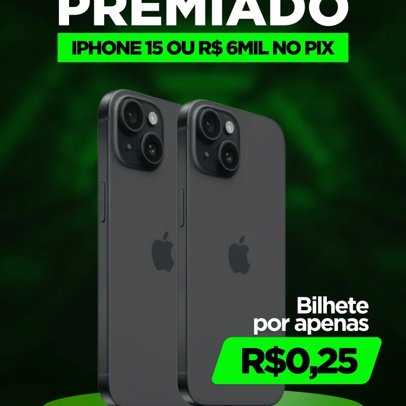 Imagem da campanha AÇÃO LIBERADA: iPhone 15 ou R$ 6.000 no pix