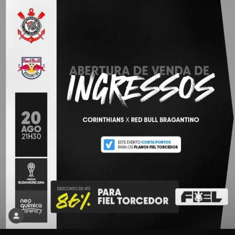 Imagem da campanha Par de ingressos CORINTHIANS X red bull