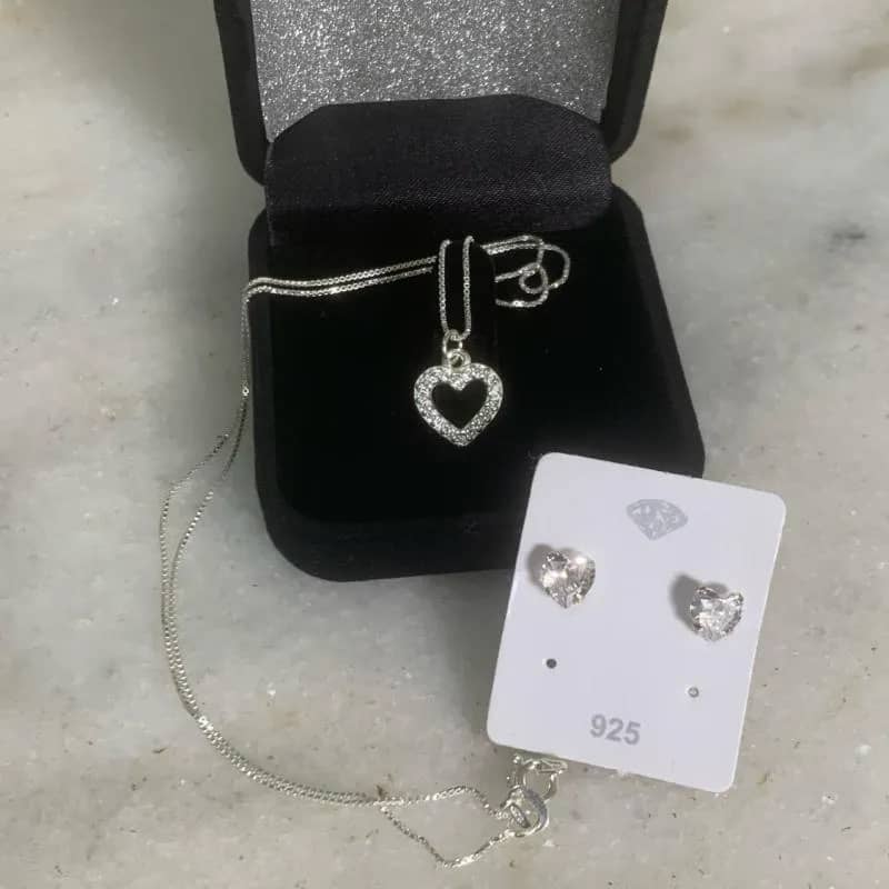 Imagem da campanha Colar de coração + brinco ( Prata 925)