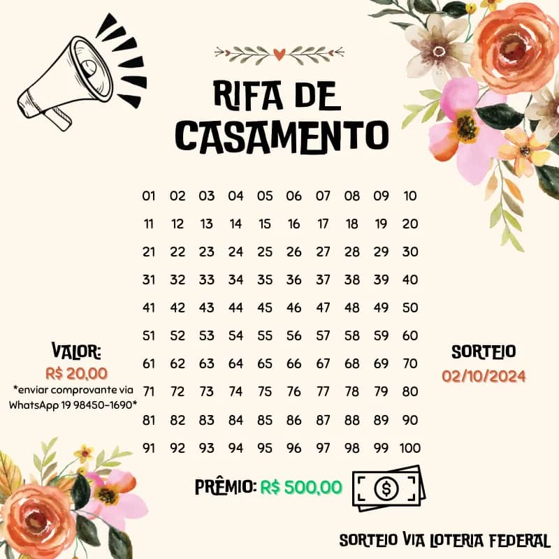 Imagem da campanha RIFA CASAMENTO JÚLIA E GUSTAVO