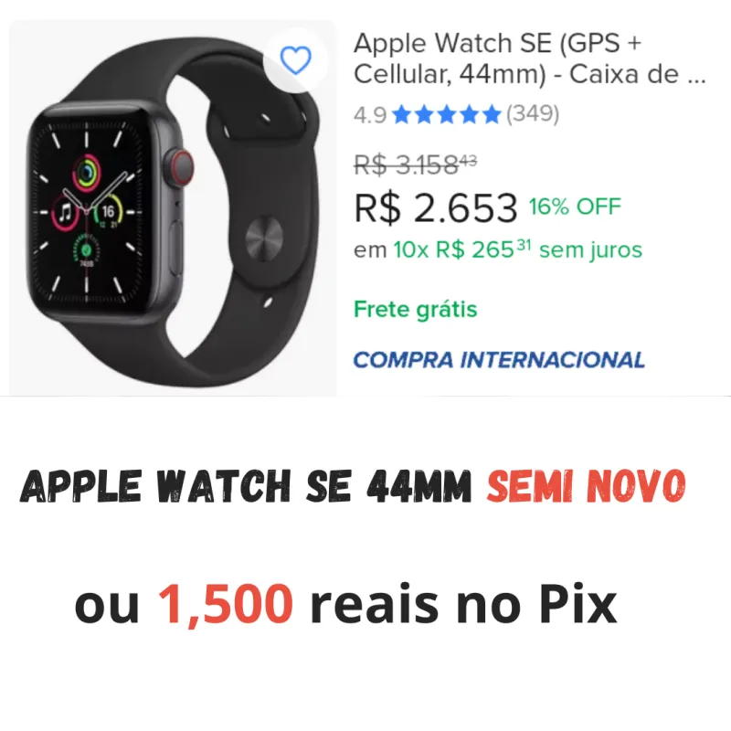Imagem da campanha Apple watch SE 44mm semi novo com 95% da saúde da bateria