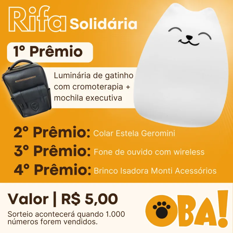 Imagem da campanha Rifa solidária OBA!