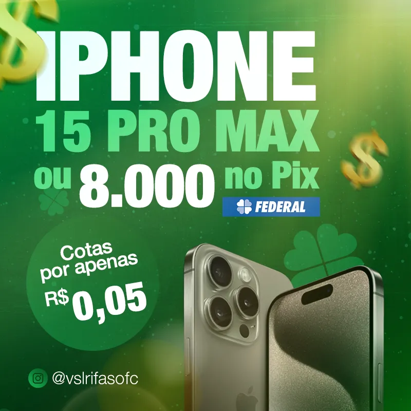 Imagem da campanha iPhone 15 Pro Max (256 GB) ou 8k no PIX?!