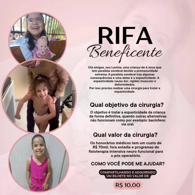 Imagem da campanha Rifa solidária - Rizo para Lavínia