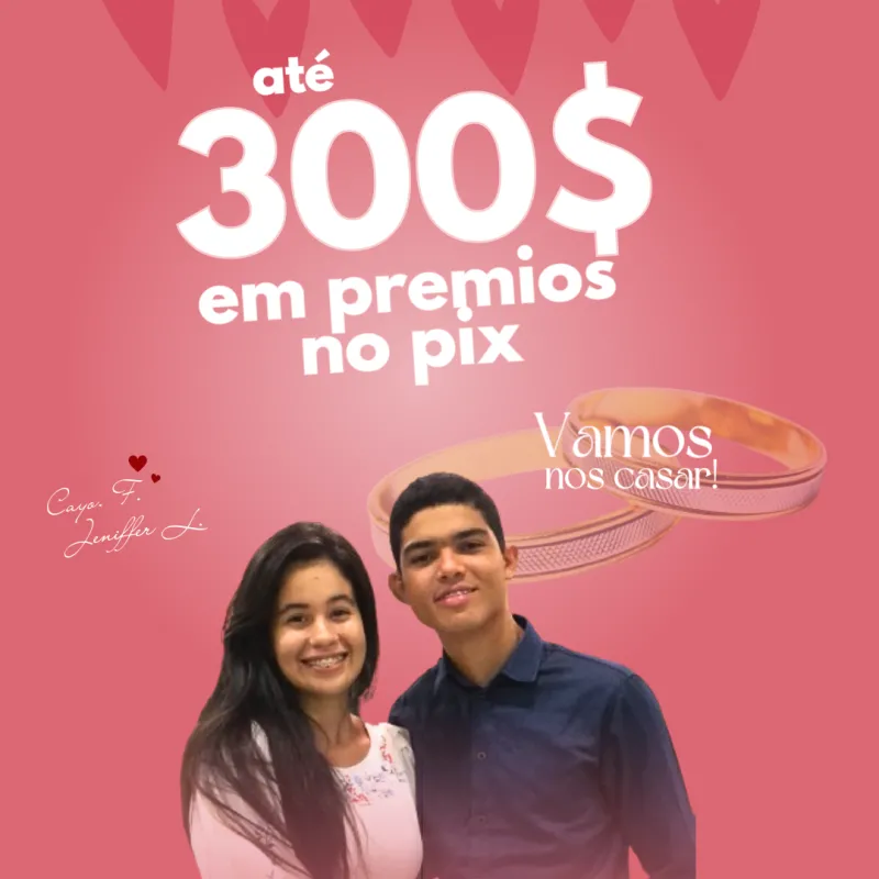 Imagem da campanha casamento Cayo e Lais, até 300 no pix