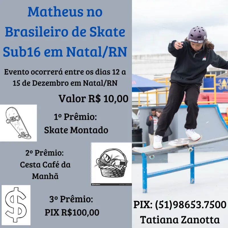 Imagem da campanha Matheus no Brasileiro de Skate Street em Natal/RN