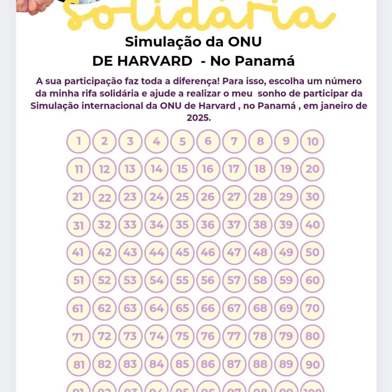 Imagem da campanha Rifa da Rhaissa para Simulação da ONU de Harvard , no Panamá