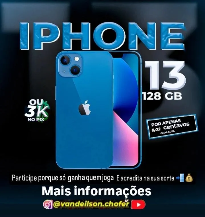 Imagem da campanha 1 IPHONE 13 128GB  OU 3️⃣K  NA SUA CONTA .